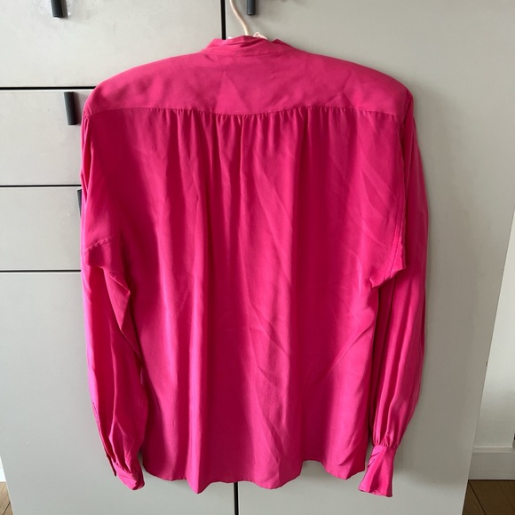 Saint Laurent Rive Gauche Hot Pink Silk vintage button up blouse Size 2 Feminine - Picture 3 of 11